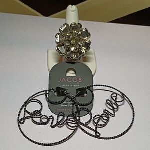 Silver Stretch Ring and Black Love Earrings